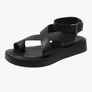 SOLD ELSEWHERE.   Sleek Black Platform Sandals with Crisscross Straps